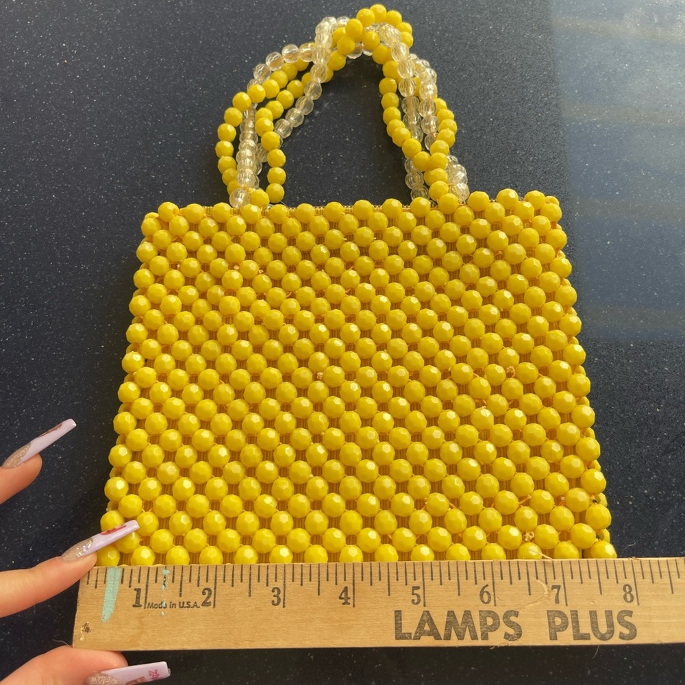 Yellow beaded purse beaded mini bag - Picture 4 of 5